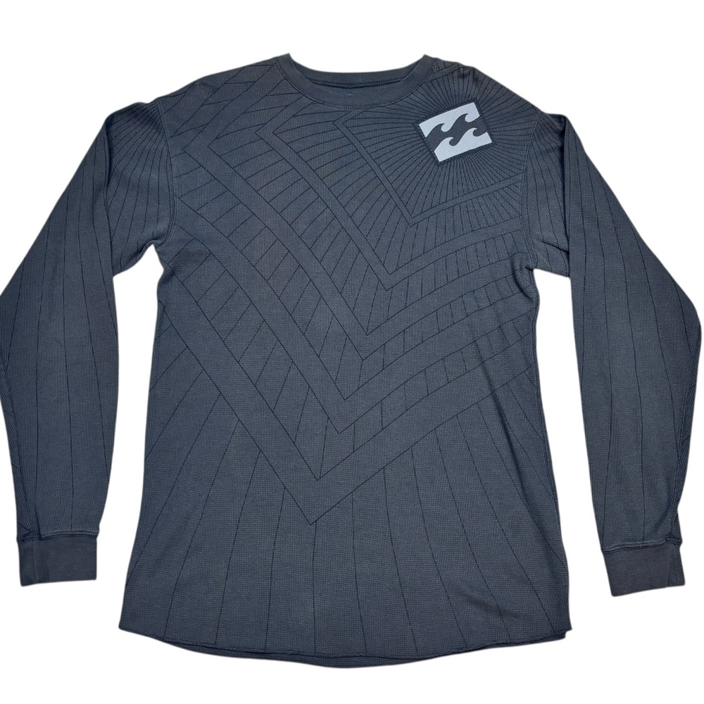 Billabong Dark Grey Patterned Lightweight Knit Long Sleeve Crew Neck Shirt XL